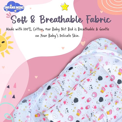 Image of Baby Bedding Set for New Born Baby Sleeping Bag, Mosquito Net Bed Suitable Upto 6 Months Babies (Panda Pink)