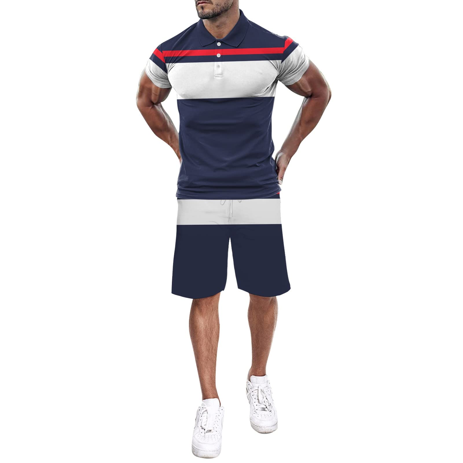 QWUVEDS Conjunto de camiseta y pantalones cortos de manga corta para hombre, conjunto de verano de 2 piezas, camiseta y pantalones cortos para hombre, camiseta y pantalones cortos, conjunto de