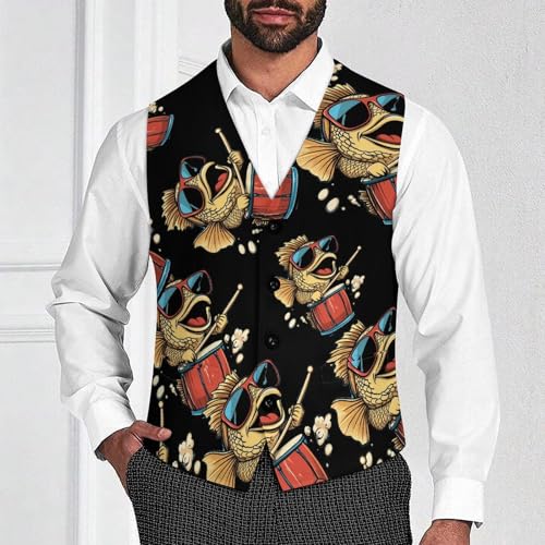 Bassfish Red Drum Men's Suit Vests Business Formal Dress Vest V-Neck Waistcoat for Wedding Casual2