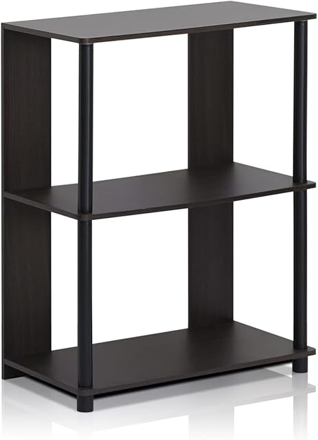 Furinno Simple Design 3-Tier Bookcase/Bookshelf/Display Rack with Stainless Steel Tubes, Engineered Wood, Walnut/Black, one Size