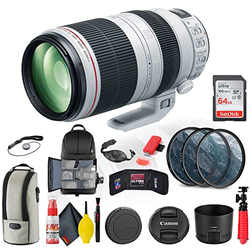 Canon Ef 100-400Mm F/4.5-5.6L Is Ii Usm Lens (9524B002) + Filter Kit + Backpack + 64Gb Card + Card Reader + Flex Tripod + Memory Wallet + Cap Keeper + Cleaning Kit + Hand Strap + More (Renewed) #TOP17
