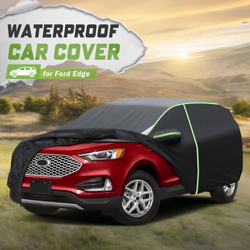 Image of Mixsuper Liner Car Cover for Ford Edge 2007-2026, 7 Layers Full Car Cover All Weather Car Covers for Ford Edge, Waterproof Outdoor Cover with Zipper Door Reflective Strips
