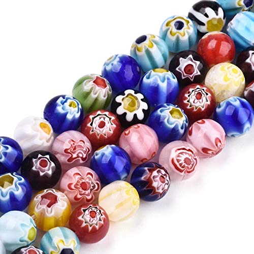 PandaHall - 180 perline in vetro lavorato a lume Millefiori, a forma di fiore, 9 colori, spaziatori in vetro, perline singole per bracciali, collane, orecchini, creazione di gioielli fai da te