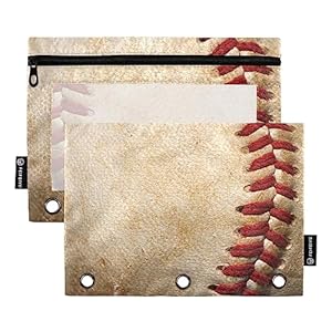 Emelivor Old Baseball Binder Pencil Pouch for 3 Ring Pencil Pouch with Zipper Clear Window Pencil Case Pencil Pouches Bags for Office Supplies Travel Cosmetic, 2 Pack