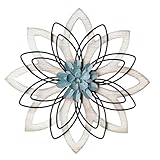 Remenna Metal Flowers Wall Decor, Metal Rustic Wall Art Decoration Farmhouse Wall Decorations Multiple Floral Hanging Decor for Bathroom Living Room Home Office Garden Kitchen (white & blue)