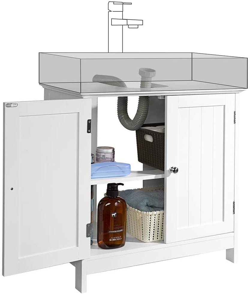 Mobile Sotto Lavabo Bagno 2 Ripiani Con Doppia Anta Chiusura Magnetica