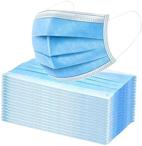[Pack of 100] Single Use Disposable Blue Face Mask, Soft on Skin, 3-ply Masks Facial Cover with Elastic Earloops and Nose Clip Great For Home, Office, School, and Outdoors