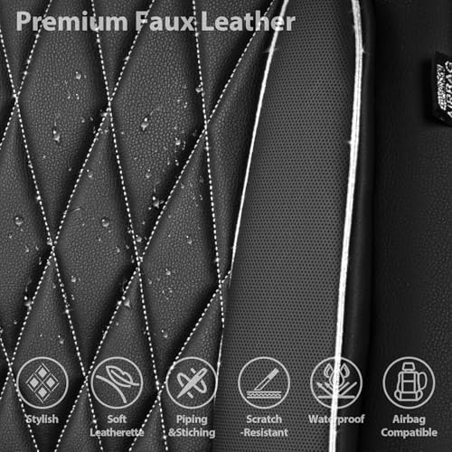 Image of CAR PASS Piping Luxury Leather Two Front Car Seat Covers,Silver Glitter Waterproof Seat Cover Compatible with Front Seat Armrests,Universal Fit for Suvs,Vans,Trucks,Airbag Compatible(Black and Silver)
