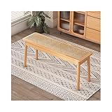 Auyyhui 木製ラタン編みダイニングベンチ・チェア 玄関ベンチ 長椅子 北欧風 天然木材 オーク材 無垢材 幅 80cm× 奥行 28-35cm× 高さ 43-45cm 簡単組立 スリム 頑丈