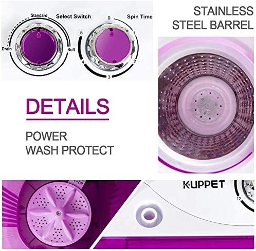 KUPPET Clothes Washing Machine, 10lbs Compact Small Semi-Automatic with Timer Control, Wash&Spin Twin Tub Suit for Apartments, Dorms, RV Camping (Red, 10lbs)