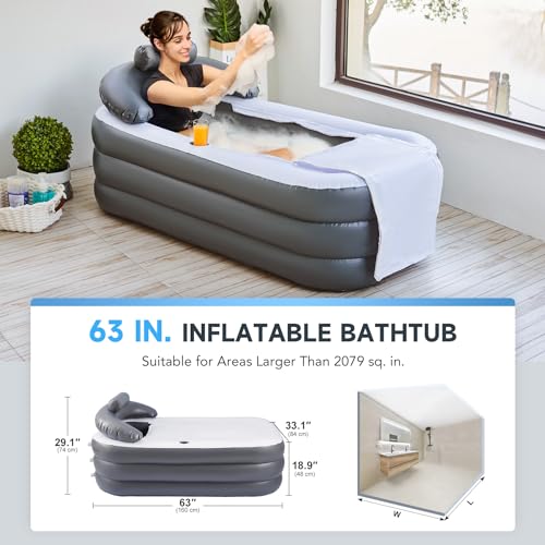 Foto de CO-Z Bañera inflable con bomba de aire eléctrica, bañera portátil con funda de almohada de baño inflable, soporte para vasos de drenaje, bañera independiente plegable para exteriores, para adultos (imagen 5)