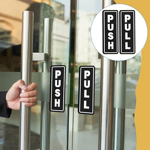 Image of PRINTHUA 6 Inch White & Black MDF Push Pull Door Sign, Self Adhesive Door Plate Sticker for Hotel, Office, Business, Resort, Glass & Wooden Doors (1 Push + 1 Pull Set)