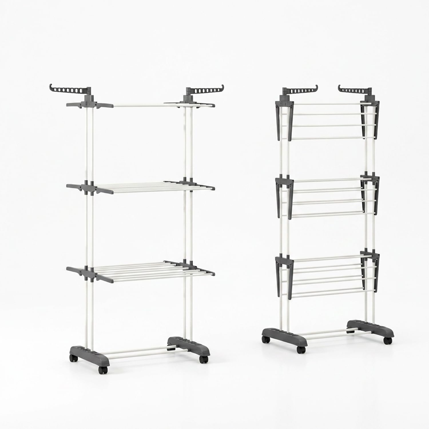 Avilia - Stendino Verticale 3 Livelli con Ruote Pivottanti – Stendibiancheria Verticale Salvaspazio PP+Ferro, 20 kg | Stendino Salvaspazio L105×P64×A173 cm, Bracci 29 cm (Grigio Scuro)