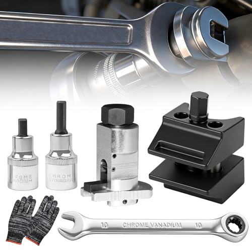 Federbein Spreizer Set 4-tlg Radlagergehäuse Spreizer aus gehärtetem Stahl inkl. Handschuhe & Schraubenschlüssel Werkzeug für Federbein- und Stoßdämpfer Reparatur Für PKW SUV & Transporter