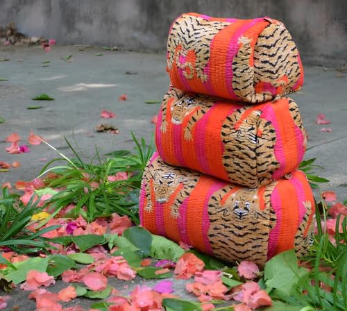 INDACORIFY 100% Cotton Block Print Cosmetic Toiletry Bags Boho Beauty Toiletry Kits Travel Case Pouch for Women's Printed Cotton Tote Bag (Pattern- 2)3