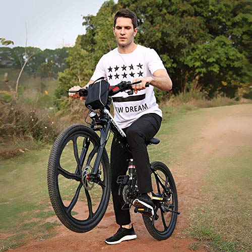 Aceshin 26\'\' Folding Electric Mountain Bike with Removable Large Capacity Lithium-Ion Battery (36V 250W), Electric Bicycle 21 Speed Gear and Three Working Modes (Black/White)