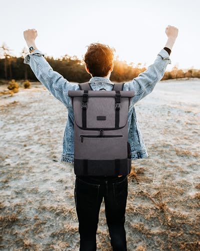 Lovevook Mochila para portátil hombre mujer grande con tapa enrollable, mochila impermeable para portátil de 17,3 pulgadas, mochila escolar de lona para universidad, trabajo, viajes, negocios, color - imagen 6