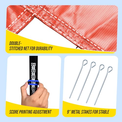 Patiassy Outdoor Portable Volleyball Net Set System for Backyard - Quick & Easy Setup Adjustable Height Steel Poles, PU Volleyball, Pump, Hammer and Carrying Bag (Orange) - Thumbnail 5