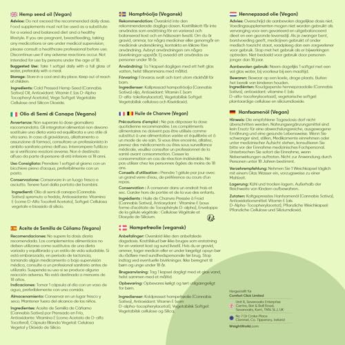 Hanföl Vegan Softgels - 1000 mg Kaltgepresste Hanfsamenöl - Reich an Omega 3, 6 & 9-1 Weichkapsel täglich - 180 Weichkapseln - 6 Monate Vorrat - Hemp Seed Oil von WeightWorld