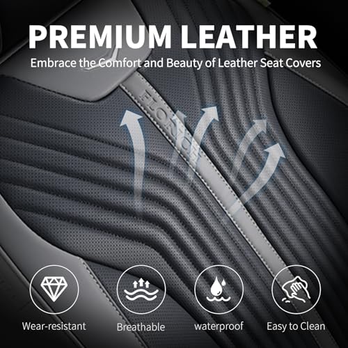 Image of FLORICH Car Seat Cover Front Seats Leather Full Coverage Car Seat Covers Car Seat Protector Waterproof Seat Cushion Universal Fit for Most Cars Trucks SUV, Gray&Black