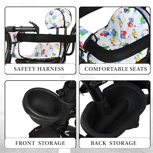Image of Tricycle 1 Years to 5 Years with Removable Safety Guard and Parental Control Back Side Push Handle with Rubber Tyre for Kid's CR07 (White 2)