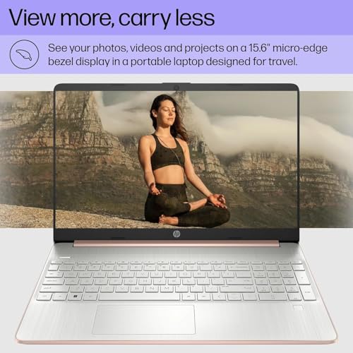 Image of HP 15.6 inch Rose Gold Laptop with Wireless Mouse & Earbuds, AMD Ryzen 3 Core, Fingerprint Reader, Long-Lasting Battery, Win11 (Rose Gold, 16GB RAM | 1TB SSD)