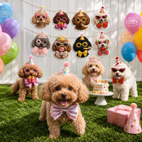 Image of Poodle Birthday Banner, Dog Party Decorations Garland Poodle Gifts | 8 Unique Poodle Faces, Pre-Strung , Ready to Hang