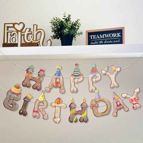 Image of Funny Penis Happy Birthday Banner Garland - Pre-Strung Naughty Adult Birthday Decoration, Hilarious Bachelorette Bachelor Party Decor, Gag Gift, Easy Hang, Reusable