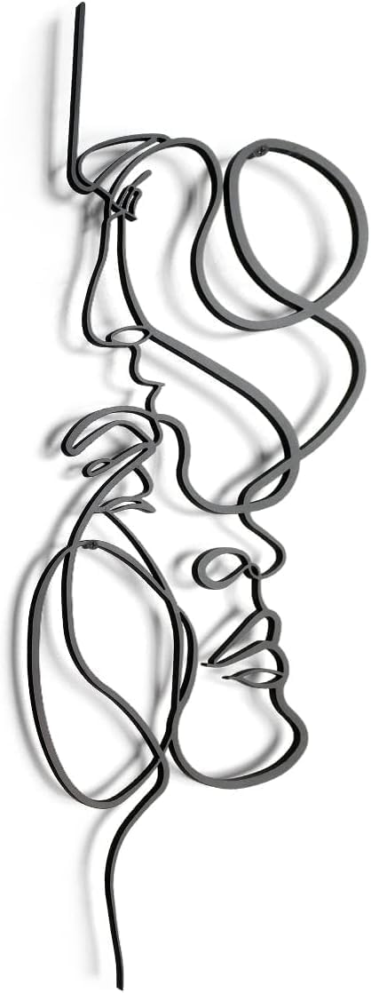 Tubibu Arte de pared abstracto de pareja minimalista, silueta de hombre y mujer, impresión artística para mujer, línea artística, decoración de pared, 2 mm de metal, (75 x 26)