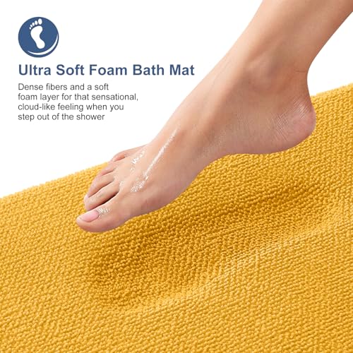 Image of OLANLY Thick Memory Foam Small Bathroom Rugs 24x16, Extra Soft Absorbent Bath Rug, Quick Dry Bath Mats, Non-Slip, Machine Washable Mat for Floor, Tub and Shower, Home Decor Accessories, Golden Yellow
