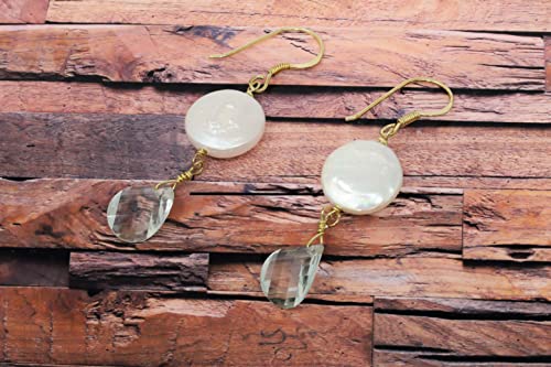 925 Sterling Silver Genuine Green Amethyst Pearl Dangle Earrings in Yellow Gold Plated2