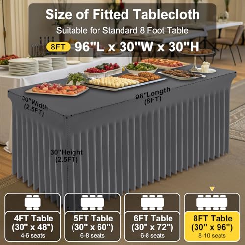 Image of Smiry Spandex Elastic Fitted Table Cloth Skirt for 8FT Rectangle Table | Stretch Washable Table Cloth, Banquet Table Cover for Wedding, Party, Indoor & Trade Shows, (Dark Grey, 96Lx30Wx30H)