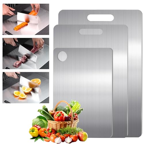 Lot de 3 planches à découper en titane - Double face,...