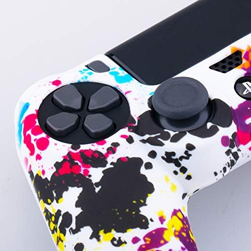 YoRHa Water Transfer Printing Camouflage Silicone Cover Skin Case for Sony PS4/slim/Pro Dualshock 4 Controller x 1(Graffiti) with Pro Thumb Grips x 8 - 4