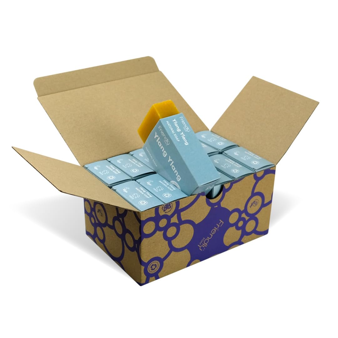 Friendly Soap - Ylang Ylang Natural Soap (12 x 95g), Plant-Based, Cruelty-Free, Made by Hand, No Preservatives or Sulphates, Recycled & Recyclable, Palm Oil Free, Cruelty Free