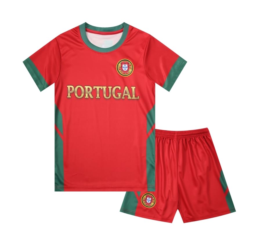 TraffordmuRed Portugal Kids Boys Youth Soccer Football Kit Jersey Shirt Shorts Set