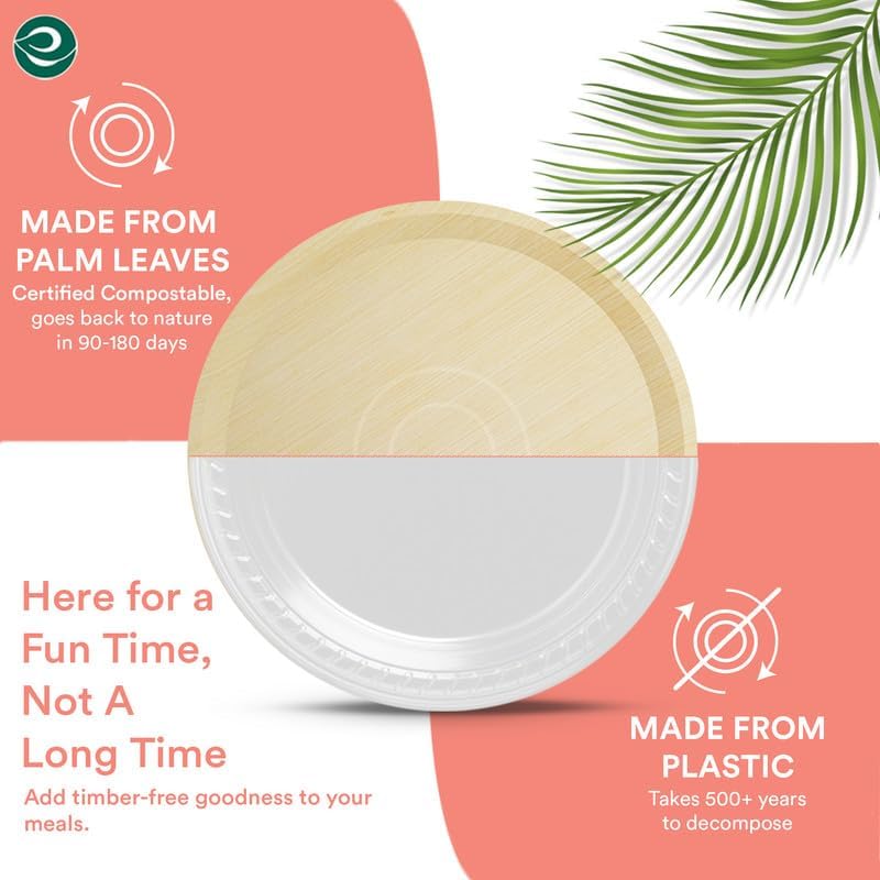 Image of ECO SOUL [12 inch, 10-Pack Areca Palm Leaf Round Plates | Disposable Eco-Friendly Biodegradable Like Bamboo Wood Plates | Party, Wedding, Event Plates (30 cm)