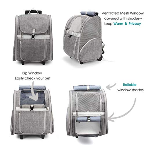Image of LOLLIMEOW Pet Rolling Carrier, Dog Backpack with Wheels,Cats,Puppies Travel Bag with Wheels,Dog TrolleyiE†Greyia€