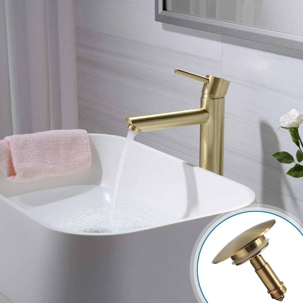 Pop Up Sink Plug Replacement Brushed Gold 66mm Solid Brass, Click Clack Sink Plug, Sink Drain Plug Stopper - Image 2