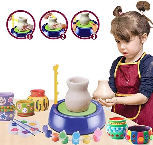 HUAWELL Pottery Wheel, Pottery Studio Kit, DIY Pottery Studio with Apron, Craft Activity with Stickers, Artist Studio, Ceramic Machine with Air-Dry Clay, Educational Toy for Kids Beginners