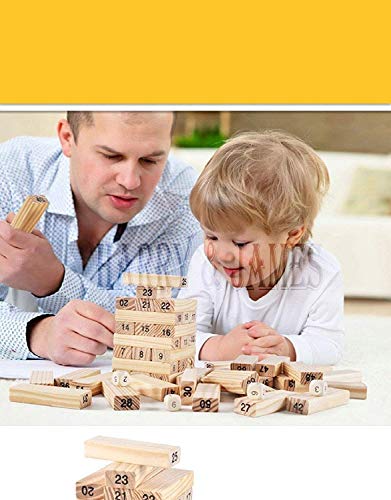 Image of 54 Pcs Wooden Tumbling Tower Game - Indoor Stacking Puzzle Blocks for Kids, Adults & Families - Fun Balancing Toy for Boys & Girls of All Ages - Party Game & Brain Teaser