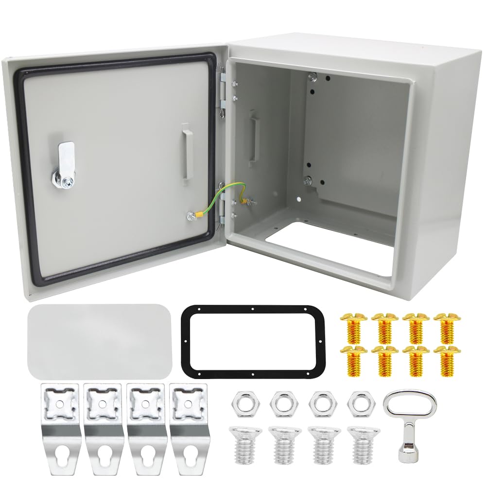 AIRTAK IP66 Waterproof & Dustproof Electrical Junction Box,12 * 12 * 8 Inch Metal Electrical Box with Lock and Mounting Plate for Indoor & Outdoor Use(300 * 300 * 200mm)