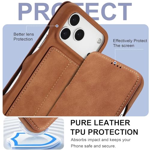 Étui pour iPhone 17 Pro Max marron avec rabat magnétique et coque mince - 3
