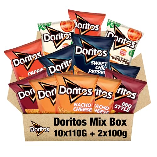 Doritos Chips Mix 12x110g – Nacho Cheese, Sweet Chili Pepper, Paprika, BBQ, Burger King – Knusprige Maissnacks im Mixpack