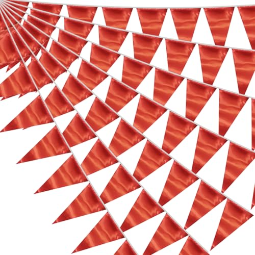 Image of 40M /130FT Red Triangle Pennant Banner Flag Metallic Fabric Bunting Garland for Christmas Graduation Wedding Engagement Anniversary Bachelorette Birthday Bridal Shower Valentines Hen Party Supplies