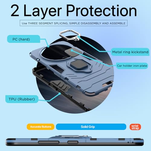 Image of Pikkme Realme 12 Pro 5G / Realme 12 Pro Plus 5G Back Cover | D5 Tough Armor Bumper | 360 Protection Case | Ring Holder Stand Case (Blue)