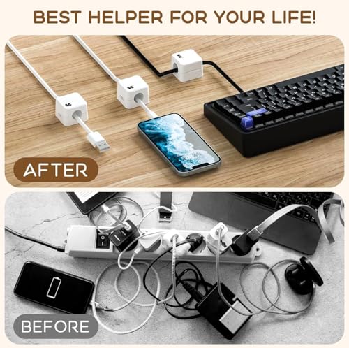 SC+ 6 Pack Clips Magnéticos para Cables • Soporte para Cables bajo Escritorio • Organización de Cables para Oficina en Casa, Teléfono, Auto, Pared, Escritorio, Velador • Soporte Premium para Cables (Blanco) miniatura 7