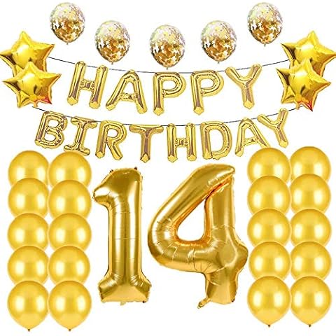 14th Birthday Decorations Party Supplies,14th Birthday Balloons Gold,Number 14 Mylar Balloon,Latex Balloon Decoration,Great Sweet 14th Birthday Gifts for Girls,Photo Props Cover