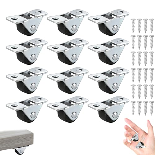 YEDOUALE 12 roulettes Fixes 12 mm en Caoutchouc avec Platine Acier, Mini roulettes Directionnelles pour Meuble Léger, Boîte Rangement et Projet DIY