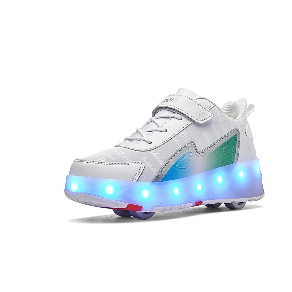 Sneaker per Bambini,Scarpe da Skateboard a Due Ruote,Luce a Cambio Colore Regolabile,Ricarica USB,universali per Ragazzi e Ragazze,Nero Rosa Oro Argento 27–40 EU